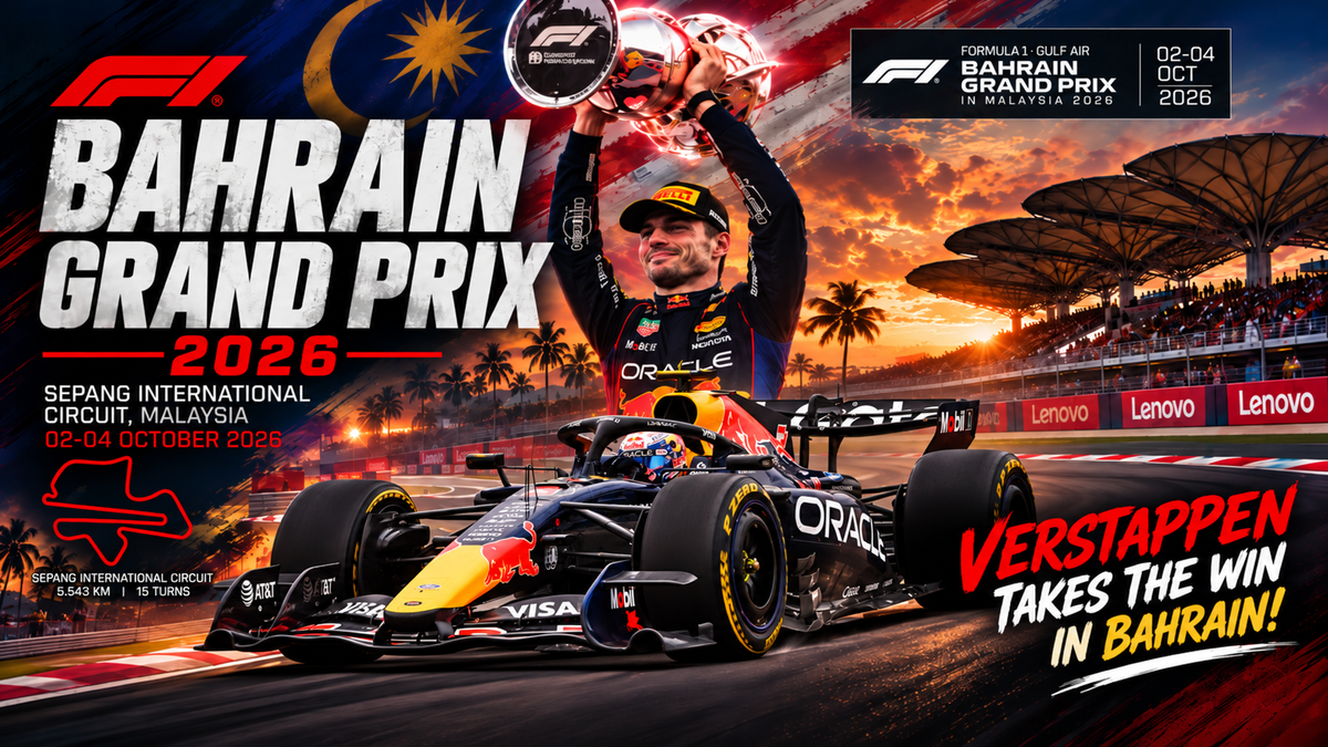 Grand Prix van Bahrein 2026: Verstappen wint regenrace op Sepang